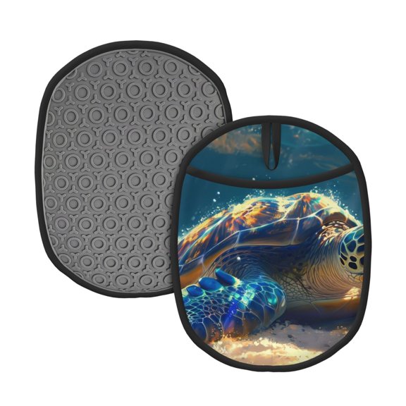 Naloa Sunshine Underwater Sand Turtle Silicone Pot Holders, Oven Mitts Heat Resistant Hot Pads, Non Slip Pot Holder for Kitchen Baking and Cooking 9.4 x 7.5 Inches