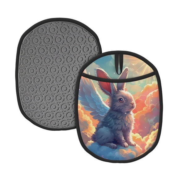 Naloa Sunshine Winged Rabbit Silicone Pot Holders, Oven Mitts Heat Resistant Hot Pads, Non Slip Pot Holder for Kitchen Baking and Cooking 9.4 x 7.5 Inches