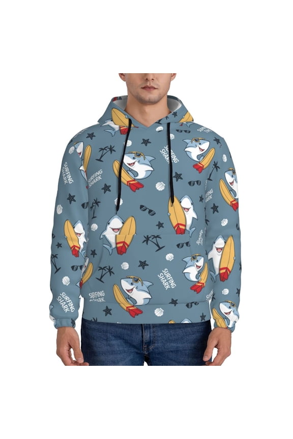 Surf Shark Men's Casual Hooded Collar Drawstring Hoodies Pullover Sweatshirts Casual Long Sleeve Shirts-Medium
