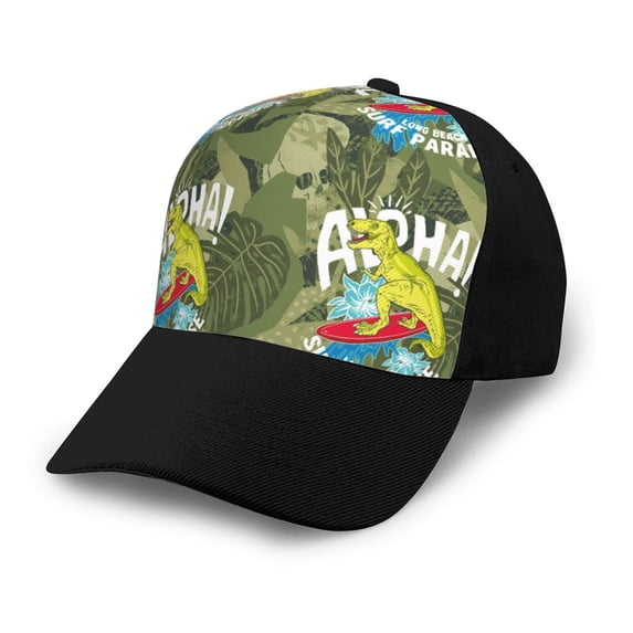 Naloa Surfing Dinosaur Adult adjustable Print Baseball Hat, Patchwork curved brim baseball capfor Men and Women, One Size