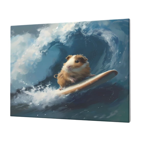 Naloa Surfing Guinea Pig Print Canvas Picture,Wall Pictures, Modern Decorative Poster,Art Prints for Bedroom, Toilet, 40 x 30 cm, Built-in Wooden Frame