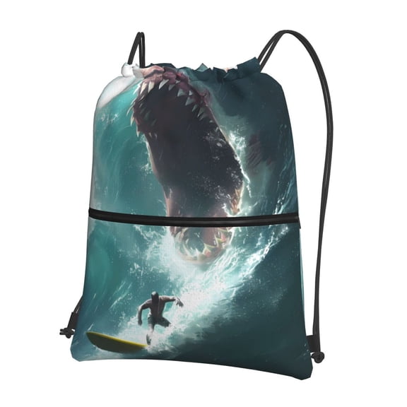 Naloa Surfing Shark Drawstring Backpack String Bag Cinch Water Resistant for Gym Shopping Sport Yoga