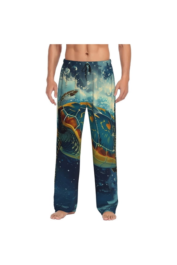 Surfing Turtle Pajama Pants Men, PJ Bottoms, Sleep & Lounge Pants-Medium