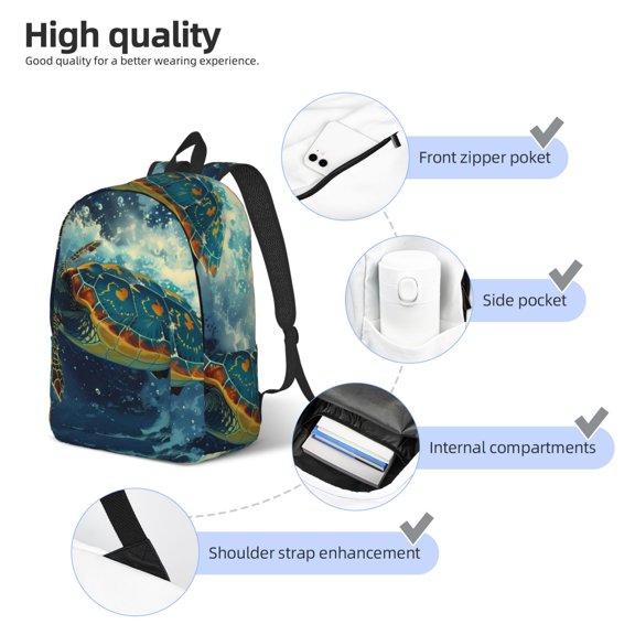Naloa Surfing Turtle Print Durable Canvas College Rucksack,Laptop Excursion Backpack,Travel Notebook School Backpack,Bookbag For Men Women