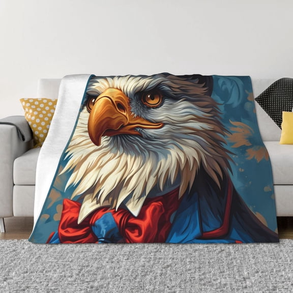 Naloa Surreal Bald Eagle Gentleman Flannel Blankets - Thick and Warm Blanket for Winter, Soft Fuzzy Plush King Blanket for All Seasons80"x60"