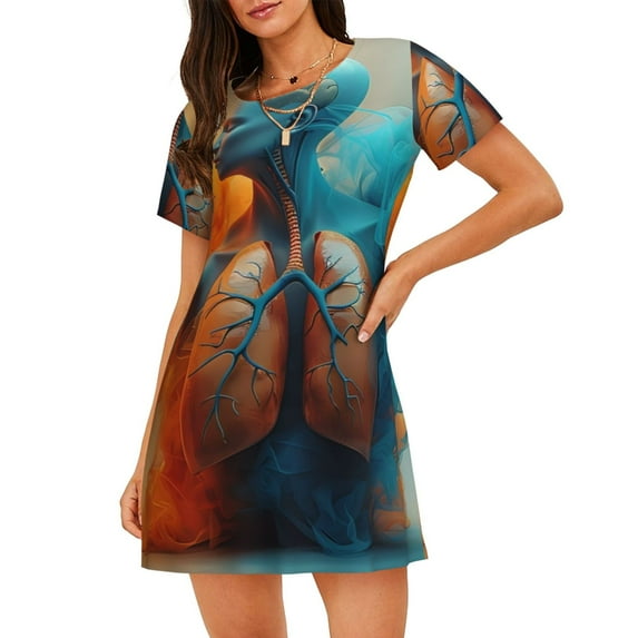 Naloa Surreal Body Art Print Women Nightgowns,Womens Loungewear,Short Sleeve Sleepwear,Comfy Ladies Nightdress