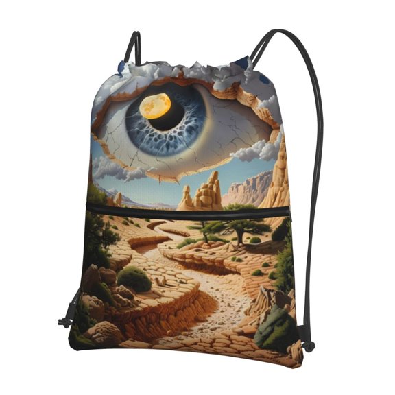 Naloa Surreal Desert Eye Landscape Drawstring Backpack String Bag Cinch Water Resistant for Gym Shopping Sport Yoga