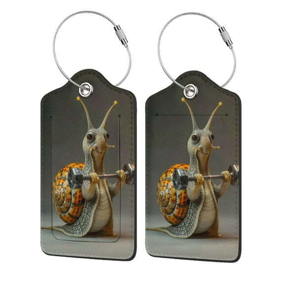 Naloa Surreal Weightlifting Snail Luggage Tag for Suitcase Leather Baggage Tag with Stainless Steel Loop Privacy Cover for Women Men Girls-2 PCS