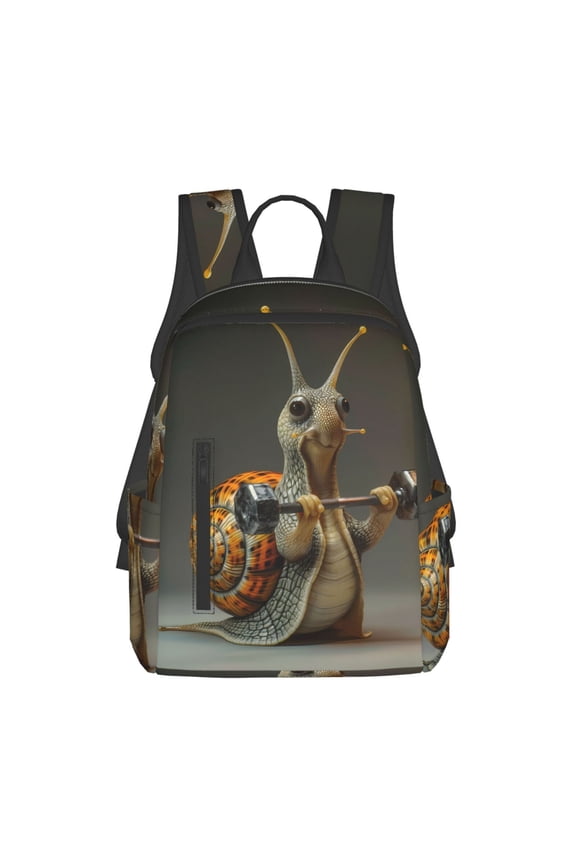 Surreal Weightlifting Snail Print Lightweight DayBackpack Suitable for school, work, shopping, travel, etc.