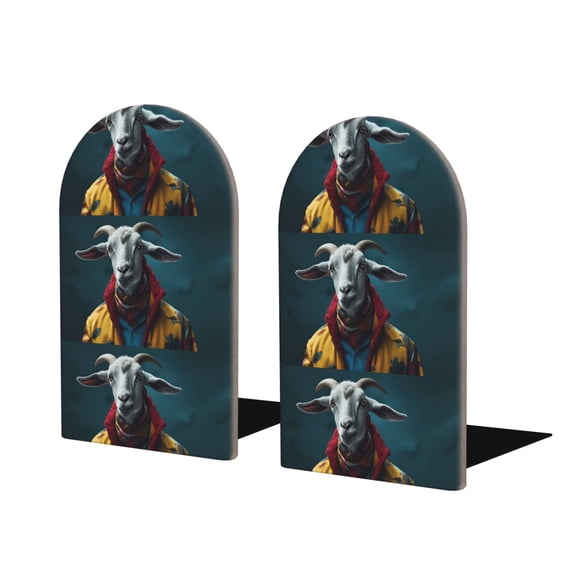 Naloa Surrealist Goat Wood Non-Skid Bookend for Shelves,Book Ends for Heavy Books, Book Stand for CDs,1 Pair