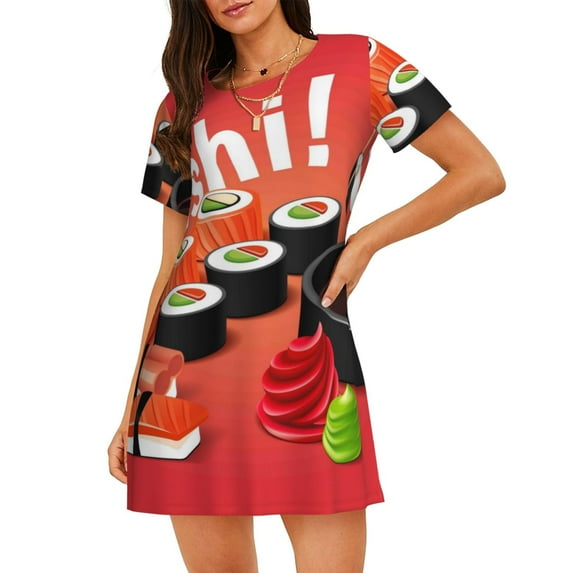 Naloa Sushi Print Women Nightgowns,Womens Loungewear,Short Sleeve Sleepwear,Comfy Ladies Nightdress