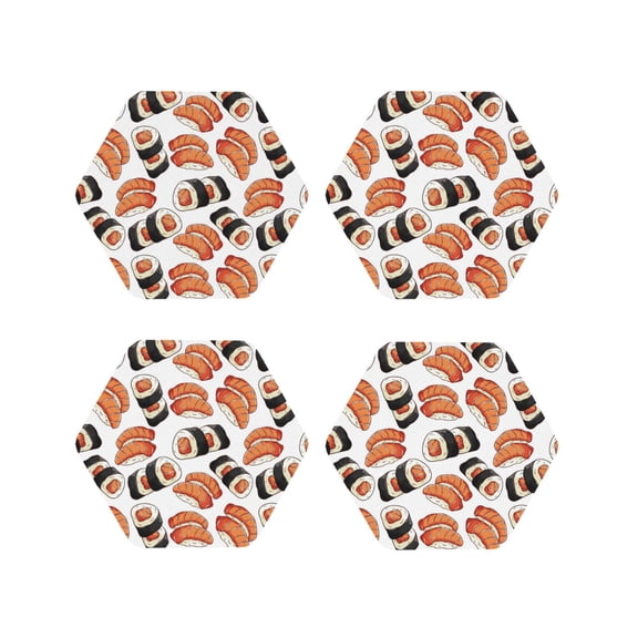 Naloa Sushi Roll Leather Coasters for Drinks, Durable Drink Coasters 4 Set for Tabletop Protection, Luxurious Home Décor and Housewarming Gift ( {designName})Hexagon