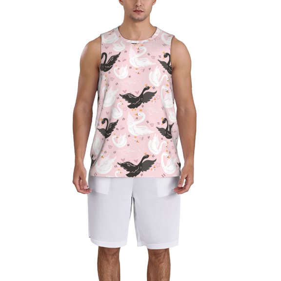 Naloa Swan And Flowers2 Basketball Jersey Reversible Men's Mesh Athletic Sports Shirts Training Practice S-4XLLarge