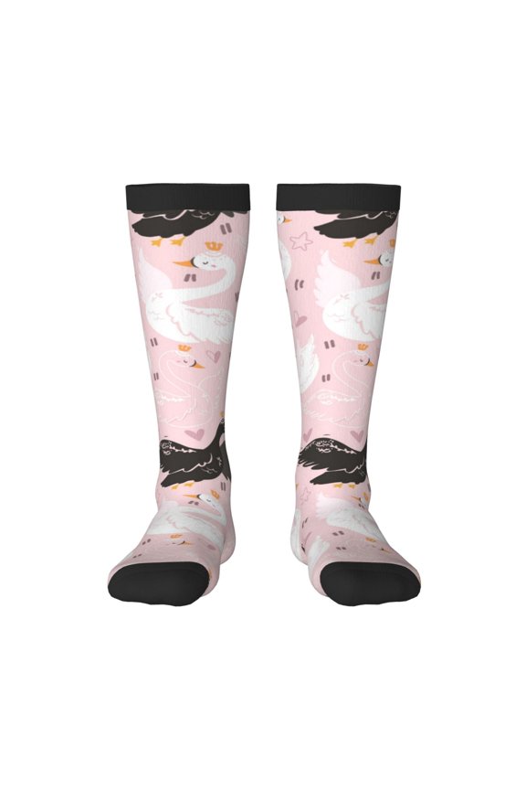 Swan And Flowers2 Thigh High Socks Extra Long Stretchy Sock Women Over Knee High Opaque Stocking Daily Wear