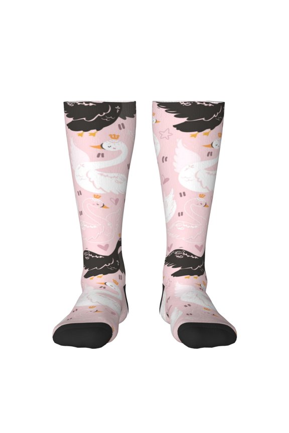 Swan And Flowers2 Thigh High Socks Extra Long Stretchy Sock Women Over Knee High Opaque Stocking Daily Wear