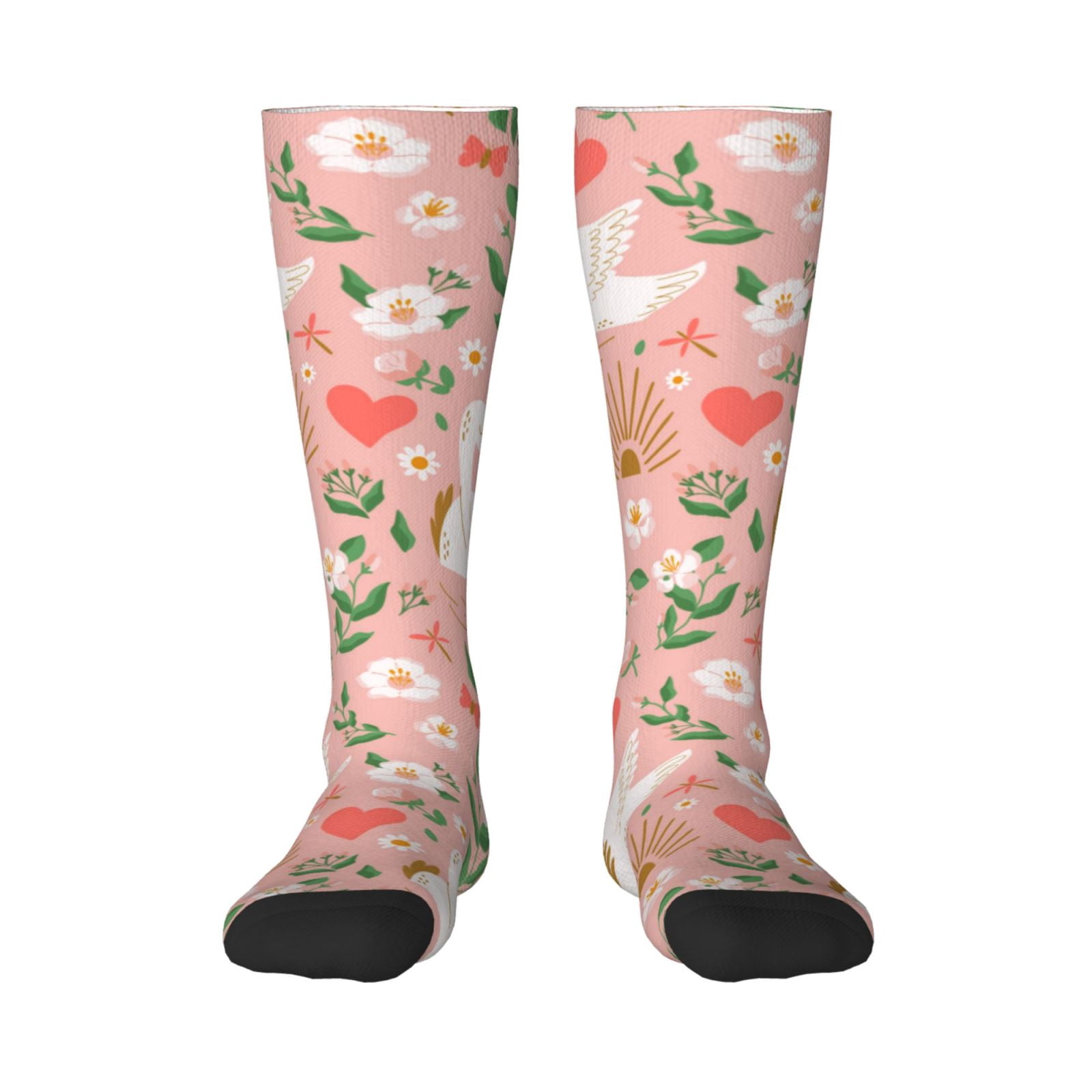 Naloa Swan And Flowers3 Thigh High Socks Extra Long Stretchy Sock Women ...