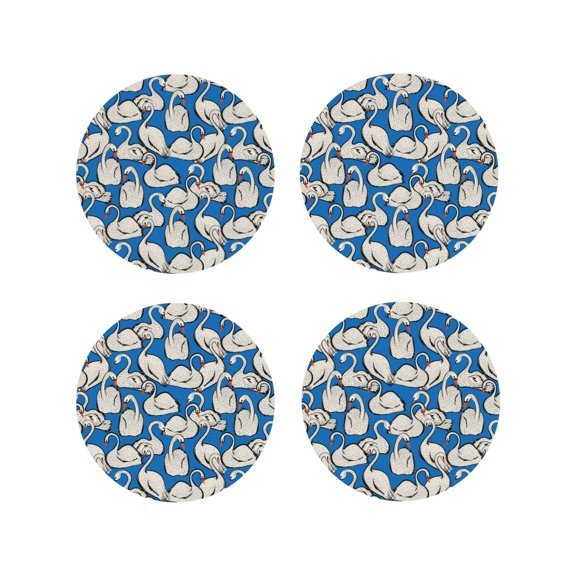 Naloa Swan Birds Leather Coasters for Drinks, Durable Drink Coasters 4 Set for Tabletop Protection, Luxurious Home Décor and Housewarming Gift ( {designName})Round Shape