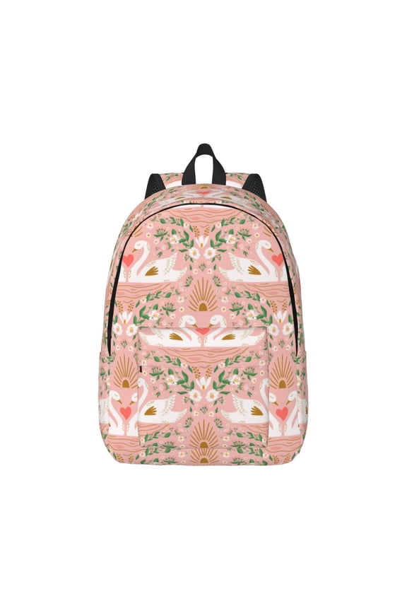 Swan Couple Canvas Backpack for Men Women Rucksack Casual Travel Daypack College Tote Satchel Bookbag for Teens-Small