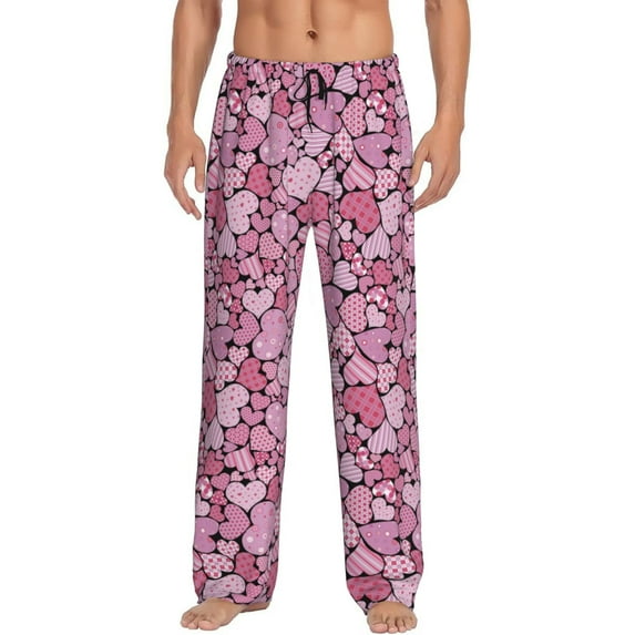 Naloa Sweet Heart Pajama Pants Men, PJ Bottoms, Sleep & Lounge Pants-Medium