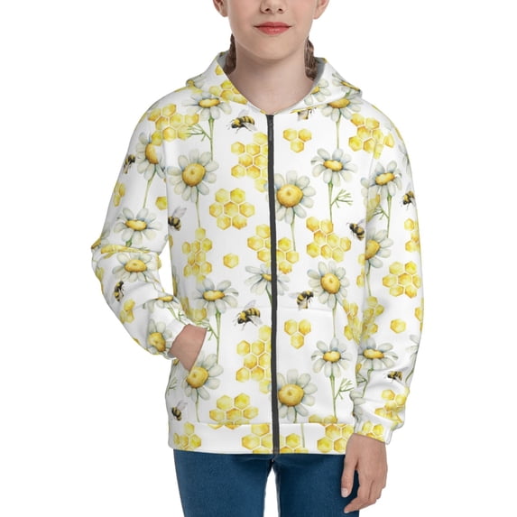 Naloa Sweet Honey Teenage Zipper Hoodie, Long Sleeve Zip Up Hoodies Casual Jackets Tops for 7-12 Years-Medium