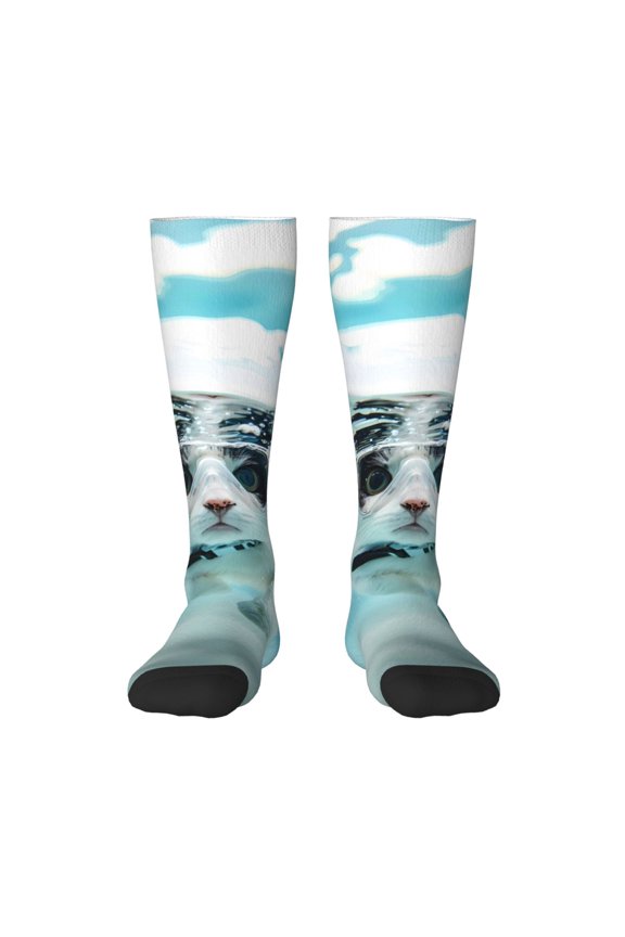 Swimming Cat Goggles Knee Socks, High Socks Long Stretchy Sock Women Knee High Stocking, Long Socks for Women