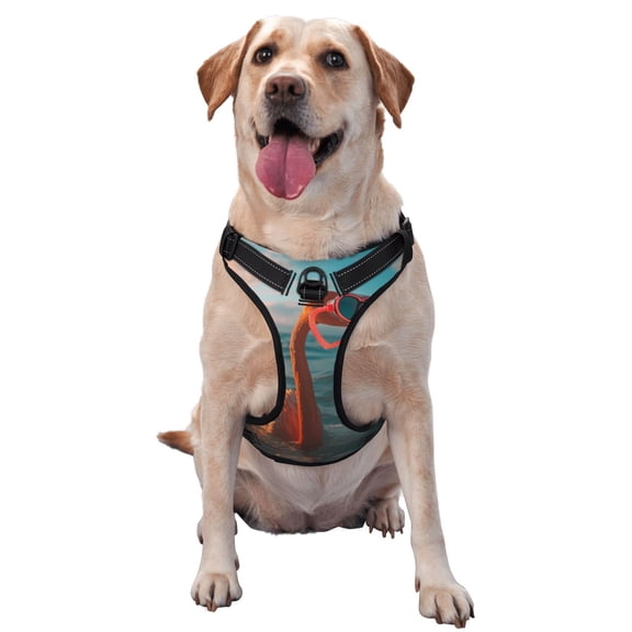 Naloa Swimming Goggled Flamingo Pet Harness Vest with Traction Rope, Adjustable No-Choke Dog Vest for Outdoor, Walking - Medium