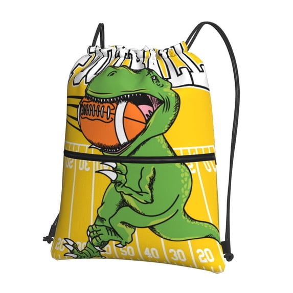 Naloa T-Rex Playing Football Drawstring Backpack String Bag Cinch Water Resistant for Gym Shopping Sport Yoga