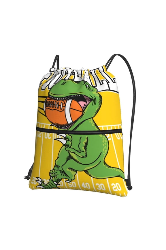 T-Rex Playing Football Drawstring Backpack String Bag Cinch Water Resistant for Gym Shopping Sport Yoga
