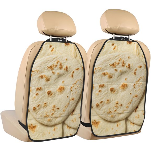 Naloa Taco Tortillas 2Pcs Anti-Kick Back Seat Cover Kick Mat, Car Seat Protector with 3 Storage Pockets