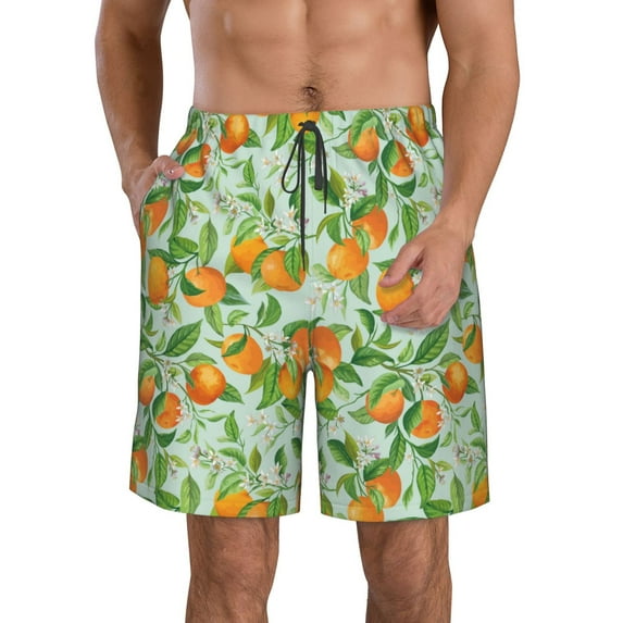 Naloa Tangerine Men's Beach Shorts, Surfing shorts, Swim trunks, Quick Dry Swim Trunks for Surfing Beach Fun - Large