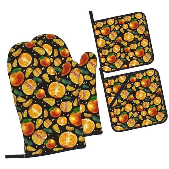 Naloa Tangerine Oven Mitts and Pot Holders 4 pcs Set, Cooking Baking Grilling Kitchen Oven Glove for Cooking