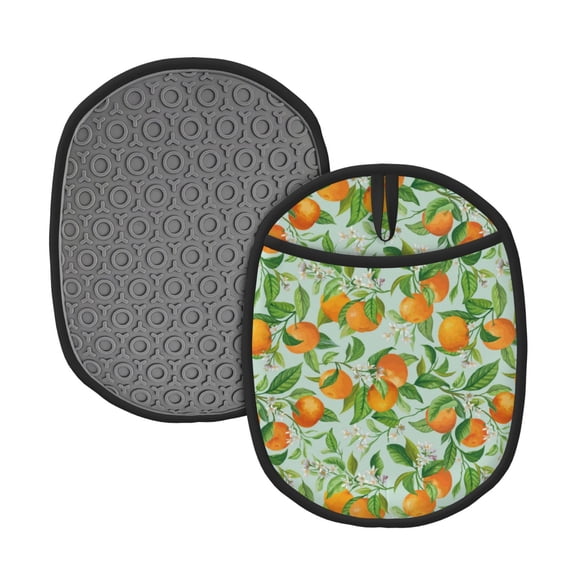 Naloa Tangerine Silicone Pot Holders, Oven Mitts Heat Resistant Hot Pads, Non Slip Pot Holder for Kitchen Baking and Cooking 9.4 x 7.5 Inches