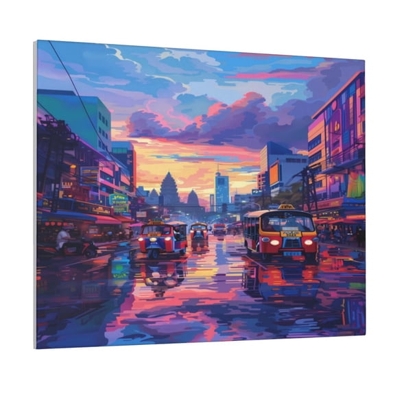 Naloa Taxi Colorful Town Print Canvas Bathroom Wall Art,Bathroom Wall Art Decoration, Canvas Poster Prints,Decorative Paintings for Living Room, Bathroom, Kids Room