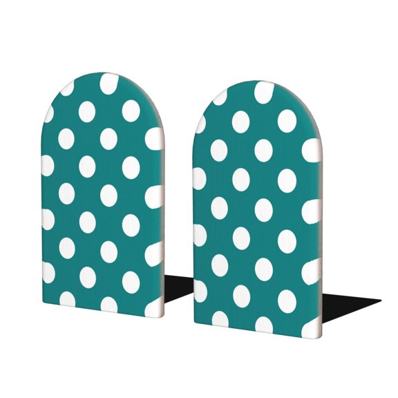 Naloa Teal And White Polka Dot Wood Non-Skid Bookend for Shelves,Book Ends for Heavy Books, Book Stand for CDs,1 Pair