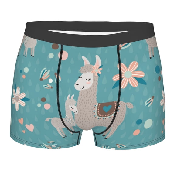 Naloa Teal Mama Llama Print Mens Underwear - Boxers for Men, Classic Briefs for Men