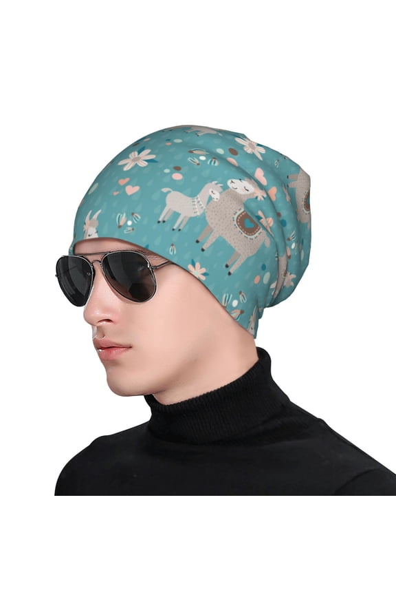 Teal Mama Llama Soft Beanie Hat, Knit Beanie Daily Beanie in Fine Knit for Women Men Winter Travel, Outdoor