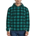 Naloa Teal On Black Plaid Men's Casual Hooded Collar Drawstring Hoodies