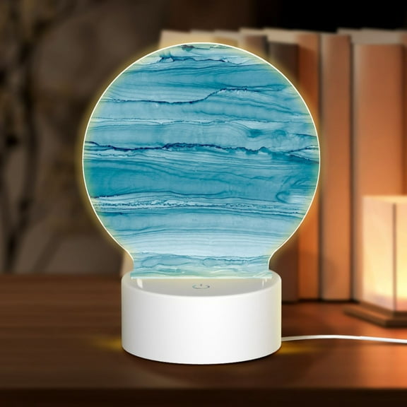 Naloa Teal Turquoise Fluid Stripes Acrylic LED Night Light Custom LED Lights Personalized Nightlight Customized Gifts for Family Couples Friends