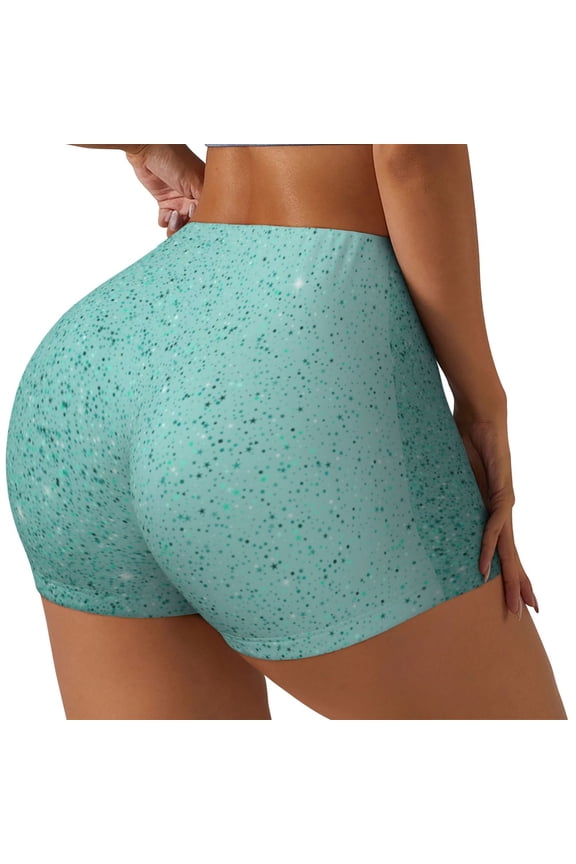 Teal Turquoise Glitter Biker Shorts for Women Seamless Scrunch Short Women’s Yoga Shorts for Gym Running Sport Shorts-X-Large