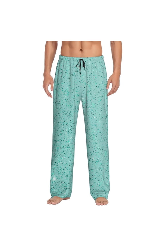 Teal Turquoise Glitter Pajama Pants Men, PJ Bottoms, Sleep & Lounge Pants-Medium