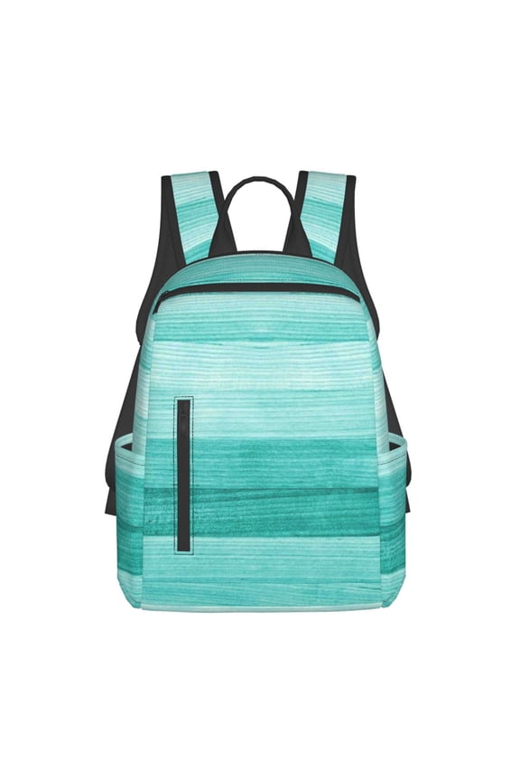 Teal Turquoise Print Lightweight DayBackpack Suitable for school, work, shopping, travel, etc.