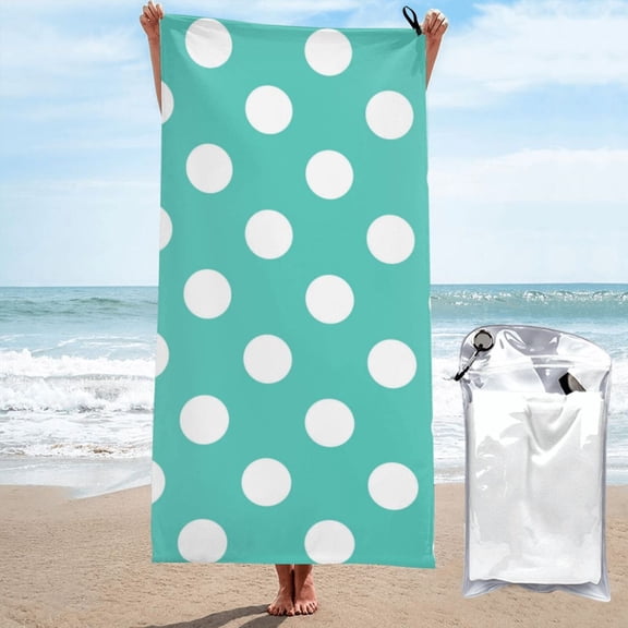 Naloa Teal Turquoise And White Polka Dot Microfiber Ultra Soft Highly Absorbent Bath Towel, Quick Drying Towels for Body, Sport, Yoga, SPA, Fitness-27.5"x55"