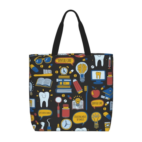 Naloa Teeth Tote Bag for Women, Foldable Tote Bag With Zipper, Large Shoulder Bag, Top Handle Handbag for Travel, Work, Shopping