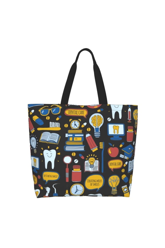 Teeth Tote Bag for Women Large Capacity Shoulder Bag for College Work Travel Shopping