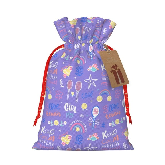Naloa Tennis 1 Drawstring Christmas Bags, 3D Xmas Gift Bags, Christmas Wrapping Bags, Xmas Goodie Bags, Treat Pouch Bags, Party Favor Bags-Medium