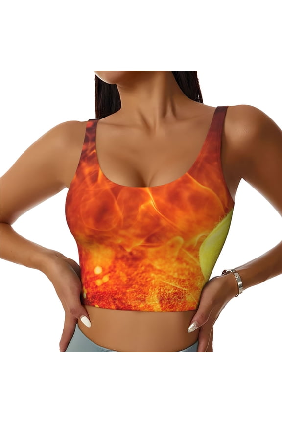 Tennis Ball In Fire Sports Bras for Women,Sports Bras for Women High Support with Removable Pads-Small