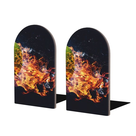 Naloa Tennis Ball In Fire1 Wood Non-Skid Bookend for Shelves,Book Ends for Heavy Books, Book Stand for CDs,1 Pair