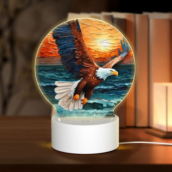 Naloa Textured Bald Eagle Acrylic LED Night Light Custom LED Lights Personalized Nightlight Customized Gifts for Family Couples Friends