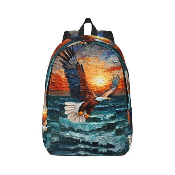 Naloa Textured Bald Eagle Canvas Backpack for Men Women Rucksack Casual Travel Daypack College Tote Satchel Bookbag for Teens-Small