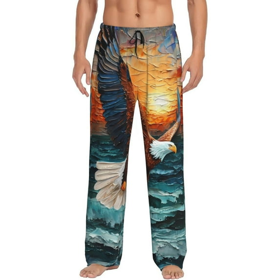 Naloa Textured Bald Eagle Pajama Pants Men, PJ Bottoms, Sleep & Lounge Pants-Medium